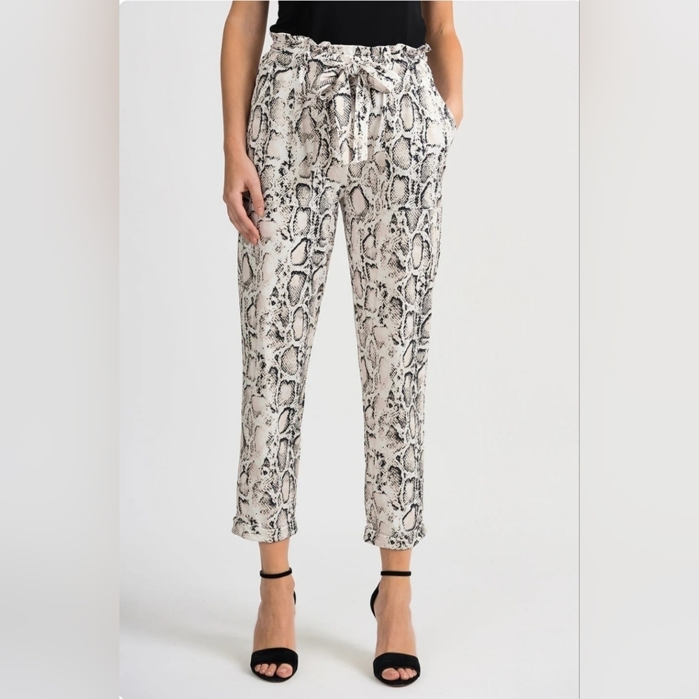 Joseph Ripkoff Black Ivory Animal Print Drawstring Cropped Pants 4
